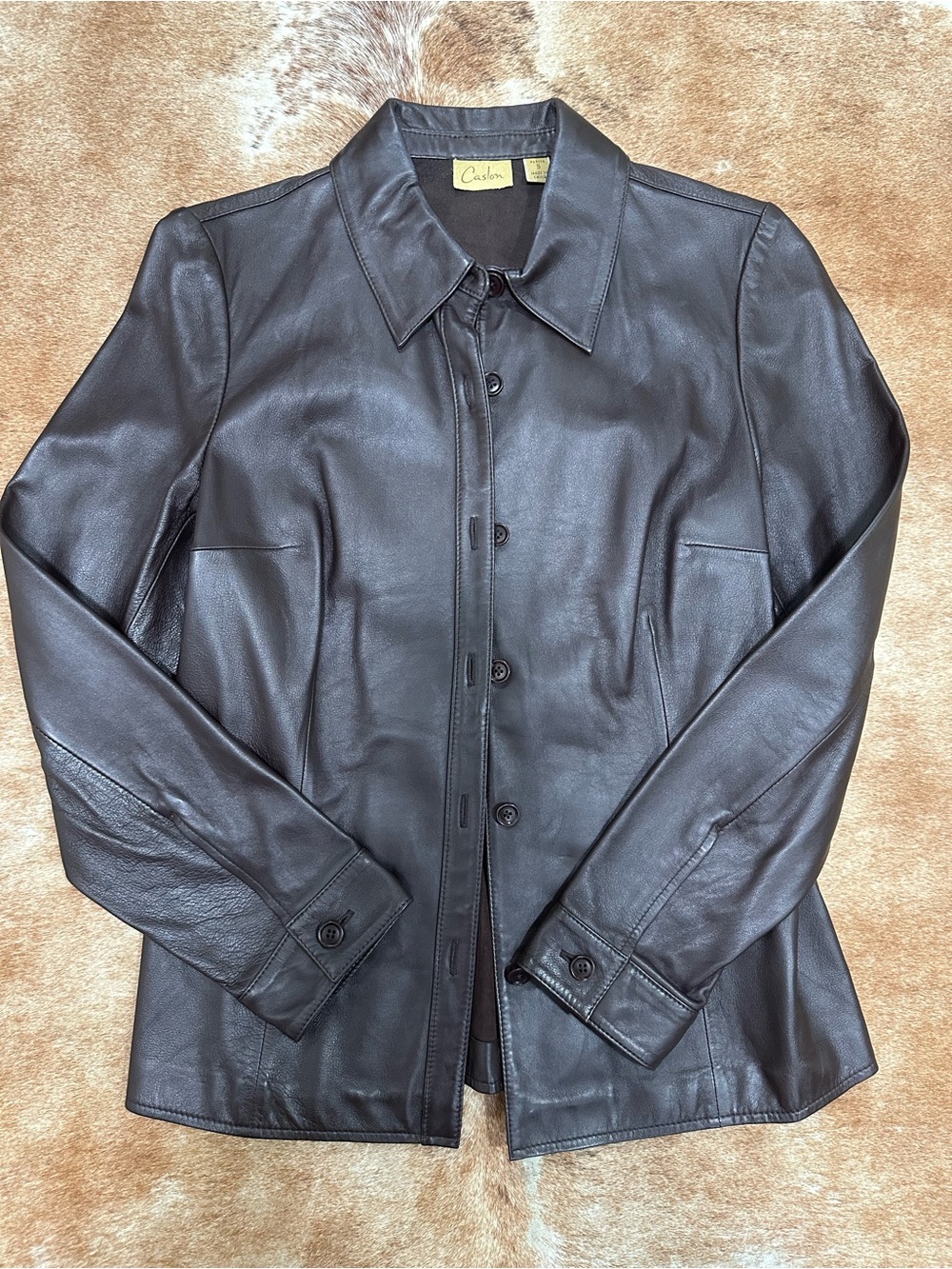 Caslon Vintage Genuine Lamb Skin Leather Button-Front Jacket